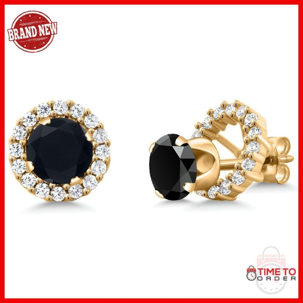 18K Gold Plated Silver 6MM Gemstone Stud Halo Earrings Removable Jacket
